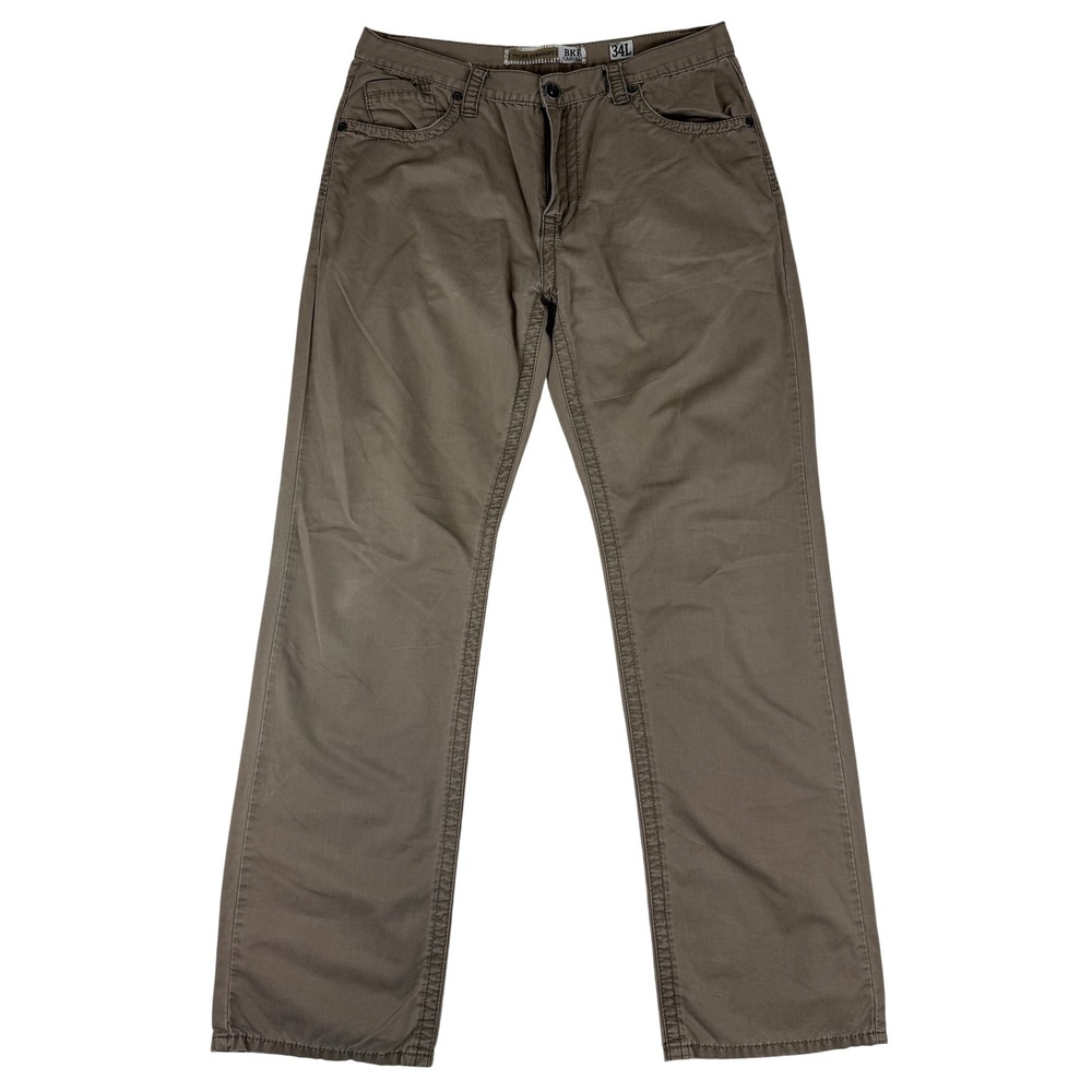 BKE Tyler Straight Pants Mens 34L Khaki Brown Casual Cotton Chinos